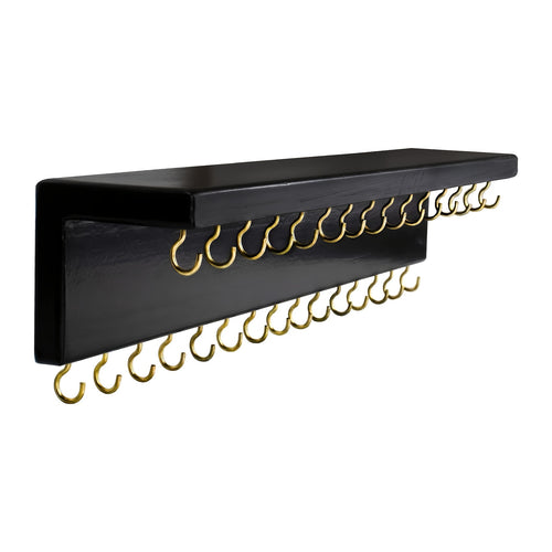 30 Hooks Rustic Wood Jewelry Organizer Shelf, Wall Mount Accessory Holder for Necklaces Earrings