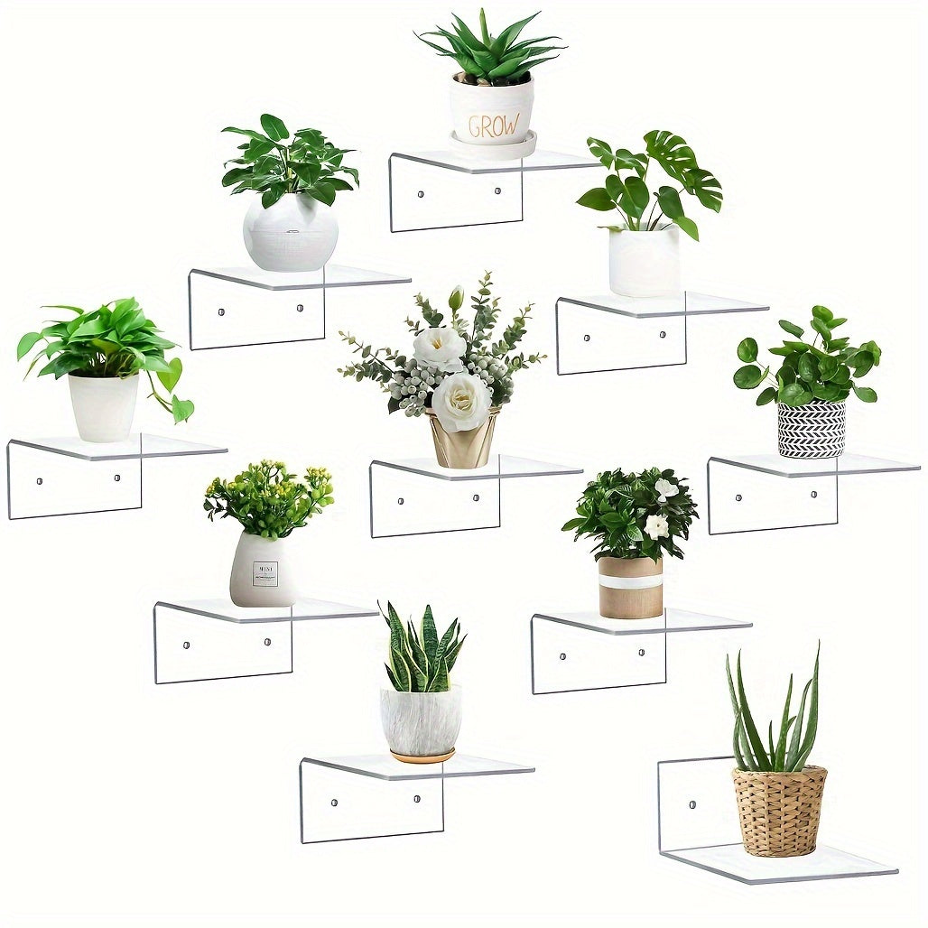 Clear Acrylic Floating Shelf, Self-Adhesive Wall Mount Display Shelf for Plants, Toys & Decor