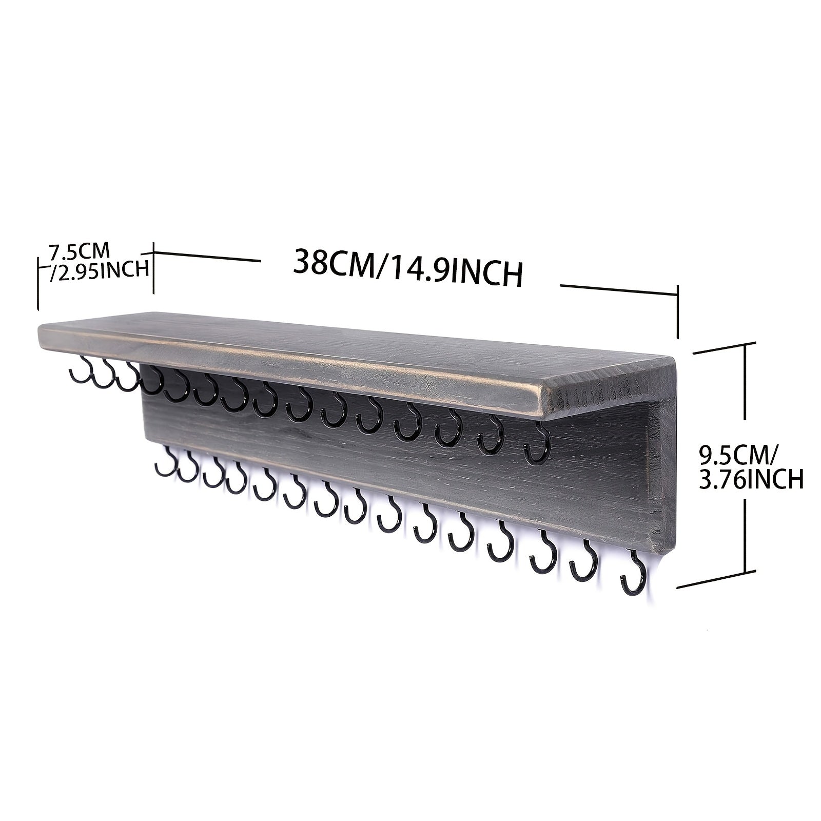 30 Hooks Rustic Wood Jewelry Organizer Shelf, Wall Mount Accessory Holder for Necklaces Earrings