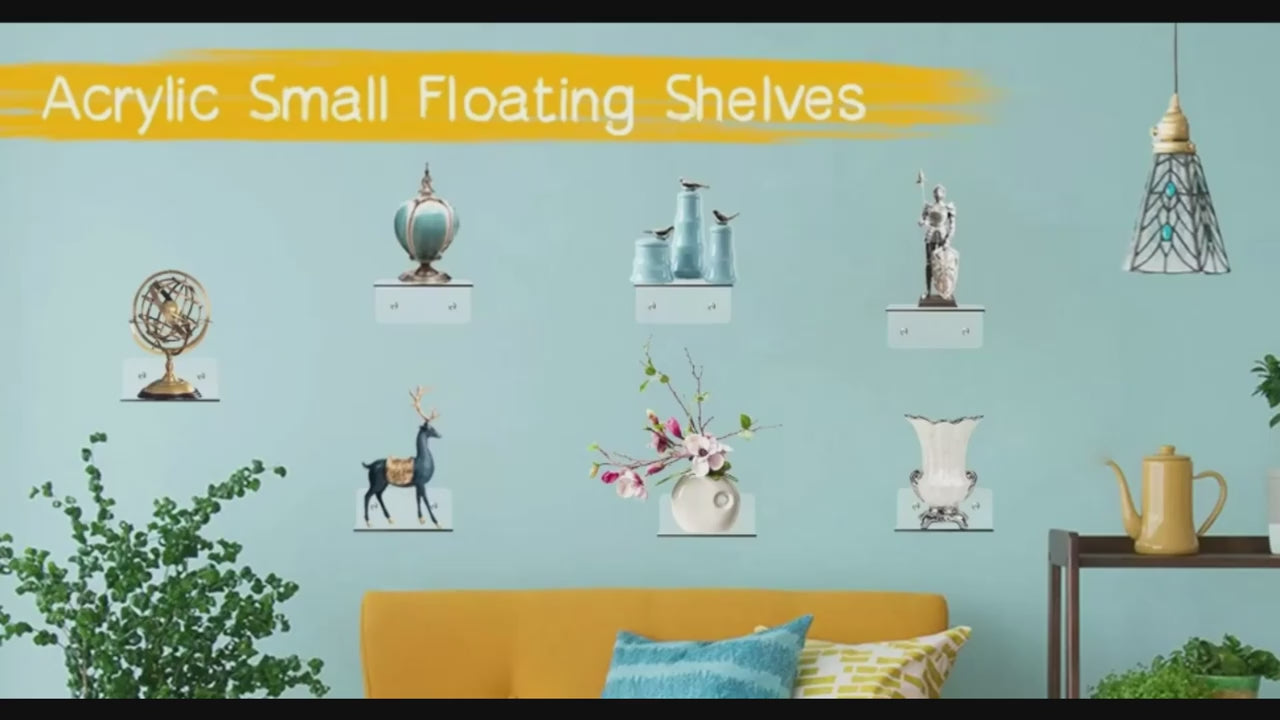 Clear Acrylic Floating Shelf, Self-Adhesive Wall Mount Display Shelf for Plants, Toys & Decor